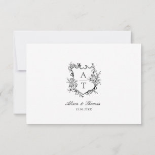 Huwelijk Zwart Wit Crest Monogram Details Kaart