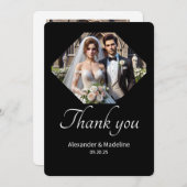 Huwelijk zwart-wit minimalistische bedankkaart (Voorkant / Achterkant)