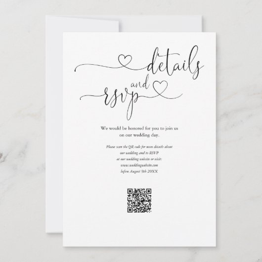 Huwelijk Zwart-Wit QR Code Bruiloft met Hart Scrip Kaart (Achterkant)