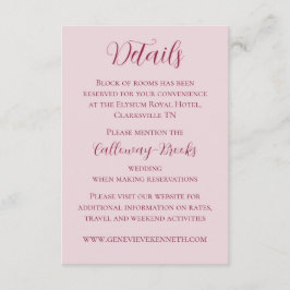 Huwelijks Bijlagekaart in Blush Roze en Karmozijnr Informatiekaartje