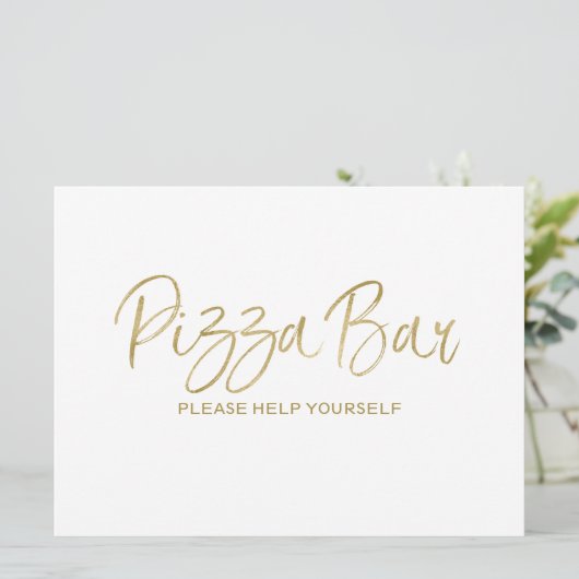 "Huwelijks"-bord "Pizza Bar" | Stijlvol Goudkleuri Kaart (Staand voorkant)