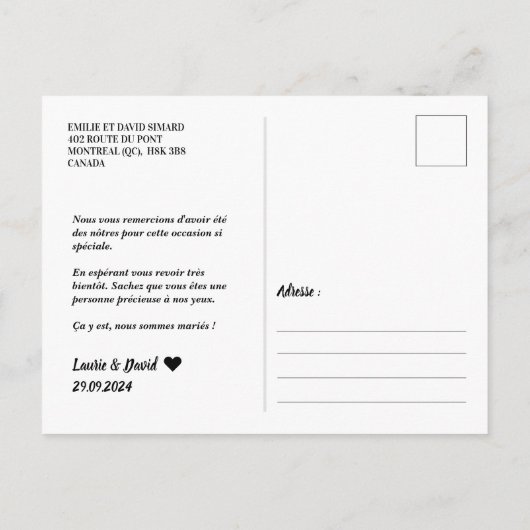 Huwelijks Dankkaart - Foto en Bedankt  Briefkaart (Achterkant)