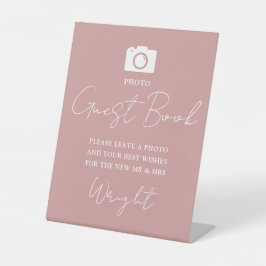 Huwelijks Fotogastenboek Script Stof Roze Roze Reclamebord Met Voetstuk