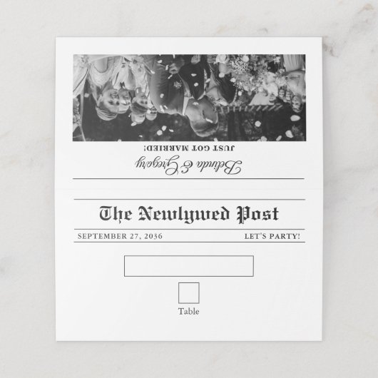 Huwelijks Krant Fun Zwart & Wit Foto Bruiloft Plaatskaartje (Buitenkant ongevouwen)