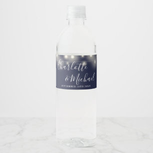 Huwelijks-lichtslingers in marineblauw met handtek waterfles etiket
