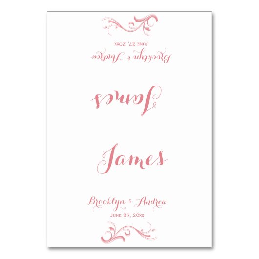 Huwelijks plaatskaarten op maat in wit en roze kaart (Voorkant)