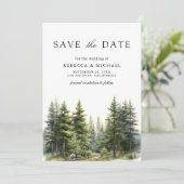 Huwelijks QR-code foto bos met dennenbomen Save The Date (Staand voorkant)