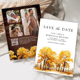 Huwelijks QR-code foto van eikenbomen in de herfst Save The Date