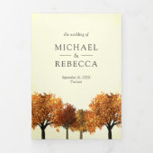 Huwelijks QR-code herfst bomen bos Foto Drieluik Uitnodiging (Cover)
