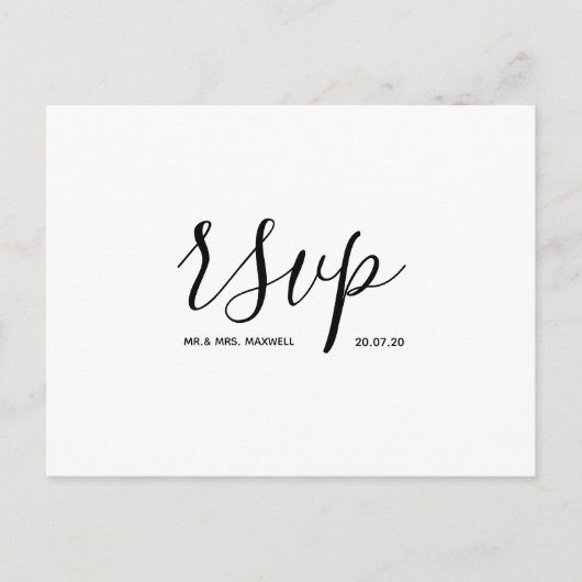 Huwelijks-Rsvp kaart | Eenvoudige witte script ans (Voorkant)