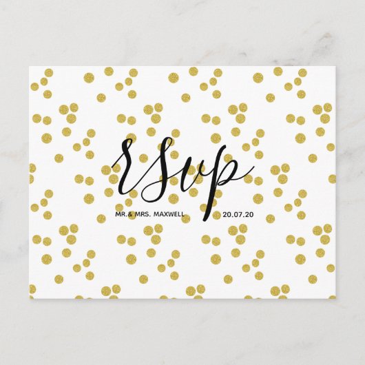Huwelijks-Rsvp kaart | Gouden Confetti Script Brie (Voorkant)
