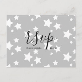 Huwelijks-Rsvp kaart | Grijs Sterren Script Postka