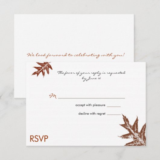 Huwelijks RSVP kaart met Eikenblad (Voorkant / Achterkant)