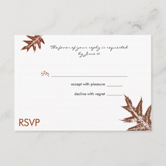 Huwelijks RSVP kaart met Eikenblad (Voorkant)