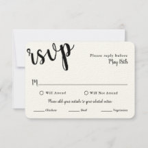 Huwelijks RSVP kaart met MAALTIJD selecties