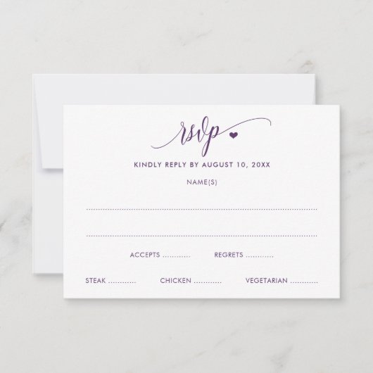 Huwelijks RSVP kaart modern leuk pruim/paars (Voorkant)