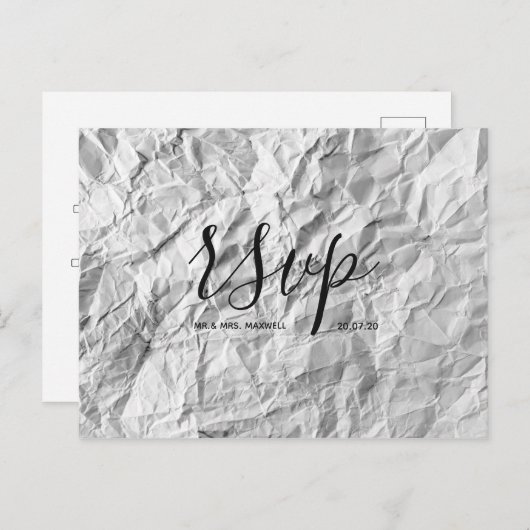 Huwelijks RSVP-kaart | Papieren Script Ansichtkaar Uitnodiging Briefkaart (Voorkant / Achterkant)