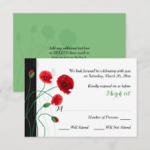 Huwelijks RSVP kaart | Rode klaprozen | Zwart, Gro (Voorkant / Achterkant)