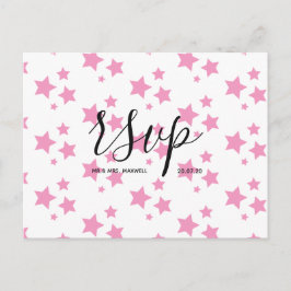 Huwelijks-RSVP-kaart | Roze sterren script ansicht Uitnodiging Briefkaart