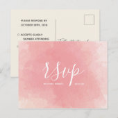 Huwelijks-Rsvp kaart Roze Waterverf Script Postkaa (Voorkant / Achterkant)