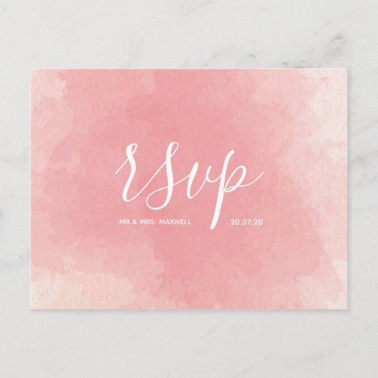 Huwelijks-Rsvp kaart Roze Waterverf Script Postkaa (Voorkant)