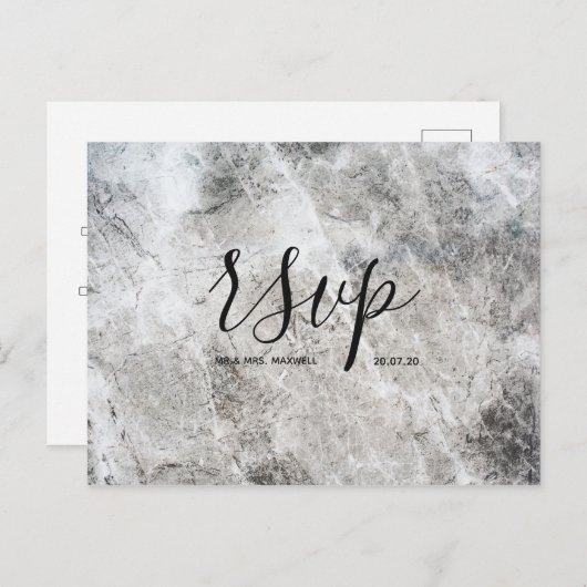 Huwelijks-Rsvp kaart | Stone Marble Script Postkaa (Voorkant / Achterkant)