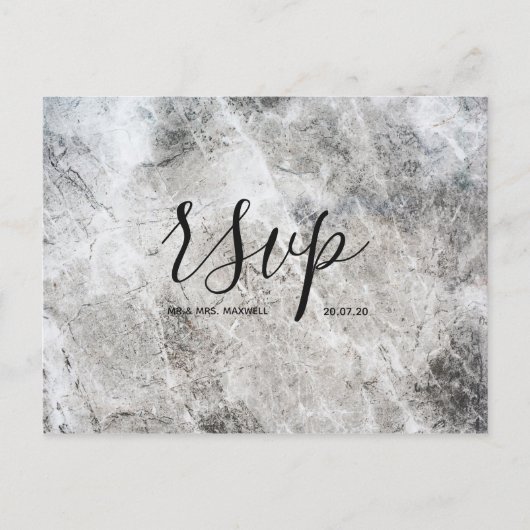 Huwelijks-Rsvp kaart | Stone Marble Script Postkaa (Voorkant)