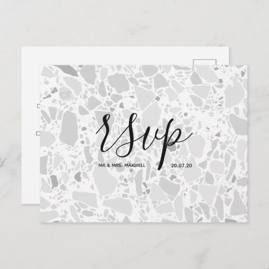 Huwelijks-Rsvp kaart | Terrazzo Script briefkaart (Voorkant / Achterkant)