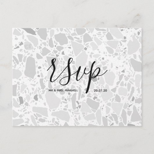 Huwelijks-Rsvp kaart | Terrazzo Script briefkaart (Voorkant)