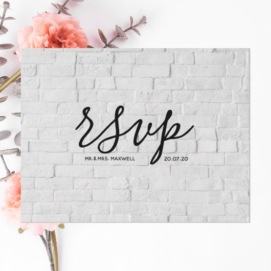 Huwelijks-Rsvp kaart | White Brick Script Postcard