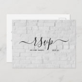 Huwelijks-Rsvp kaart | White Brick Script Postkaar (Voorkant / Achterkant)
