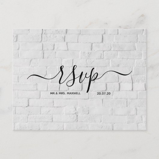Huwelijks-Rsvp kaart | White Brick Script Postkaar (Voorkant)