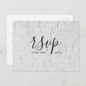 Huwelijks-Rsvp kaart | White Brick Script Postkaar (Voorkant / Achterkant)