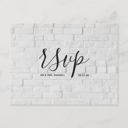 Huwelijks-Rsvp kaart | White Brick Script Postkaar (Voorkant)
