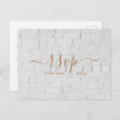 Huwelijks-Rsvp kaart | White Brick Script Postkaar (Voorkant / Achterkant)