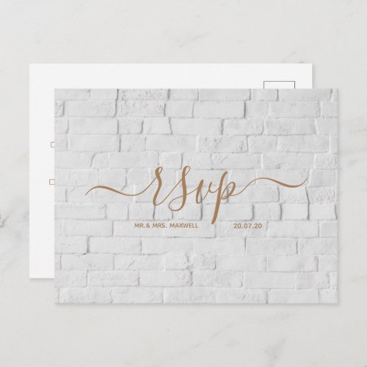 Huwelijks-Rsvp kaart | White Brick Script Postkaar (Voorkant / Achterkant)