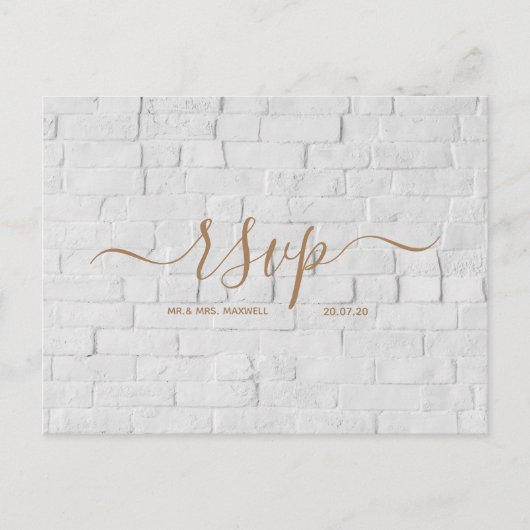 Huwelijks-Rsvp kaart | White Brick Script Postkaar (Voorkant)