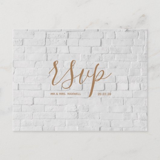 Huwelijks-Rsvp kaart | White Brick Script Postkaar (Voorkant)