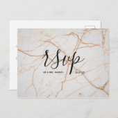 Huwelijks RSVP kaart | White Gold Marble Script (Voorkant / Achterkant)