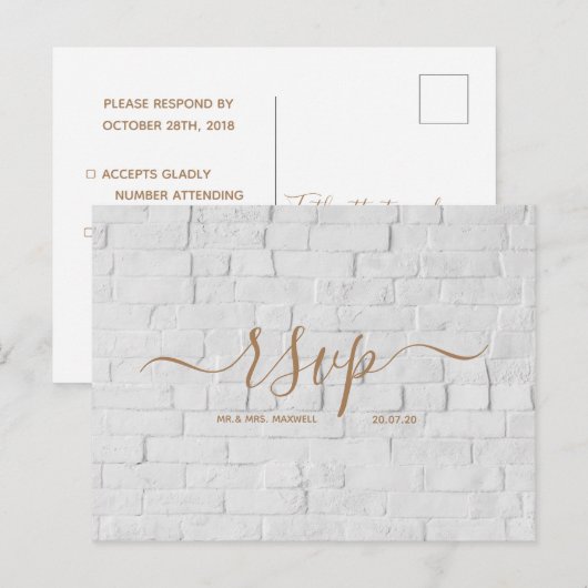 Huwelijks-Rsvp kaart | Witte baksteen script ansic (Voorkant / Achterkant)