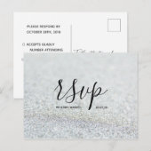 Huwelijks-Rsvp kaart | Zilveren Glitter Script Bri (Voorkant / Achterkant)