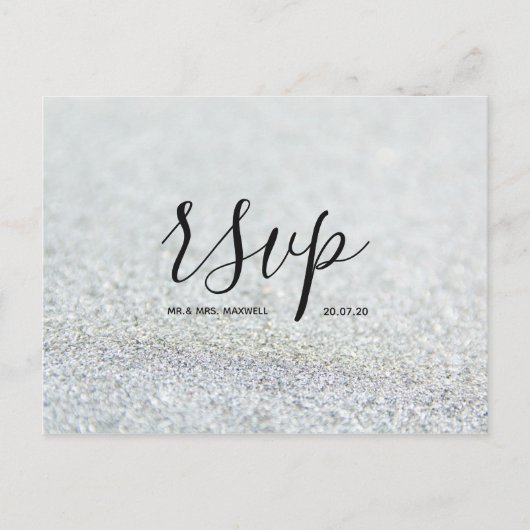 Huwelijks-Rsvp kaart | Zilveren Glitter Script Bri (Voorkant)