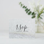 Huwelijks-Rsvp kaart | Zilveren Glitter Script Bri (Staand voorkant)