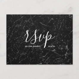 Huwelijks-Rsvp kaart | Zwarte Marmeren Script Post