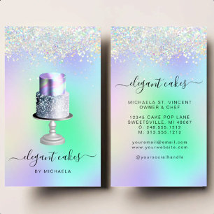 Huwelijks Taart Holografische Glitter Bakkerij Visitekaartje