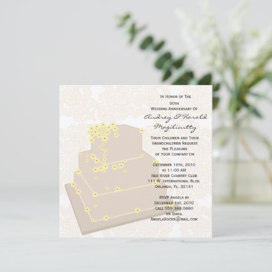 Huwelijks Taart Jubileum Feest Uitnodiging (Staand voorkant)