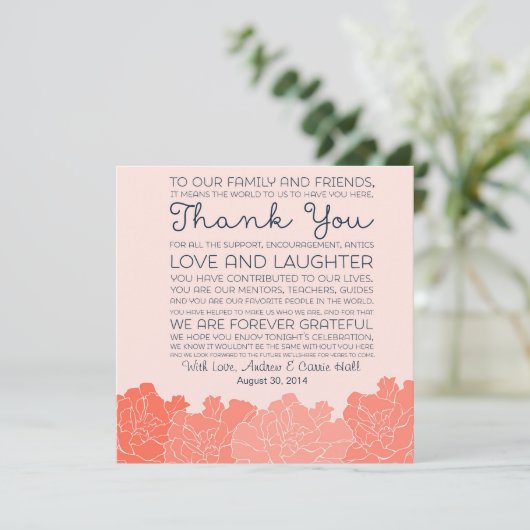 Huwelijks Tafelkaart Bedankbericht Kaart (Staand voorkant)