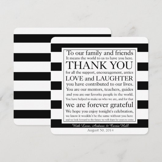 Huwelijks Tafelkaart Bedankbericht Kaart (Voorkant / Achterkant)