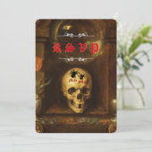 Huwelijks-uitnodiging Halloween Goth, Schedel, Spi Kaart (Staand voorkant)