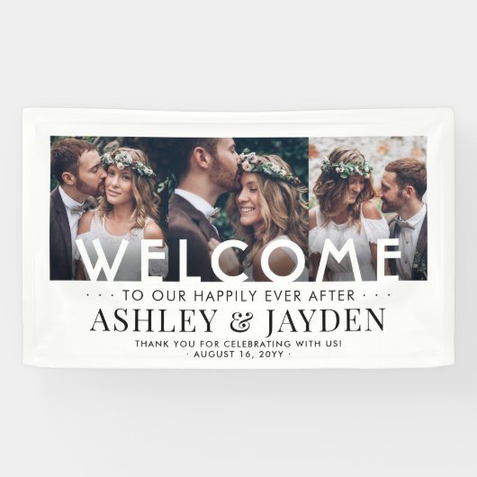Huwelijks Verwelkoming Eenvoudige Moderne 3 Foto C Spandoek (Horizontaal)